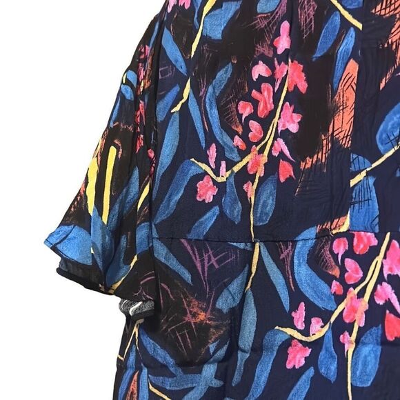 Cold Shoulder Midi Dress Floral Print Keyhole Navy Blue Pink Sleeveless - Picture 3 of 7